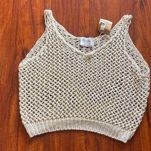 Elegant Cream Mesh Knit Crop Top
